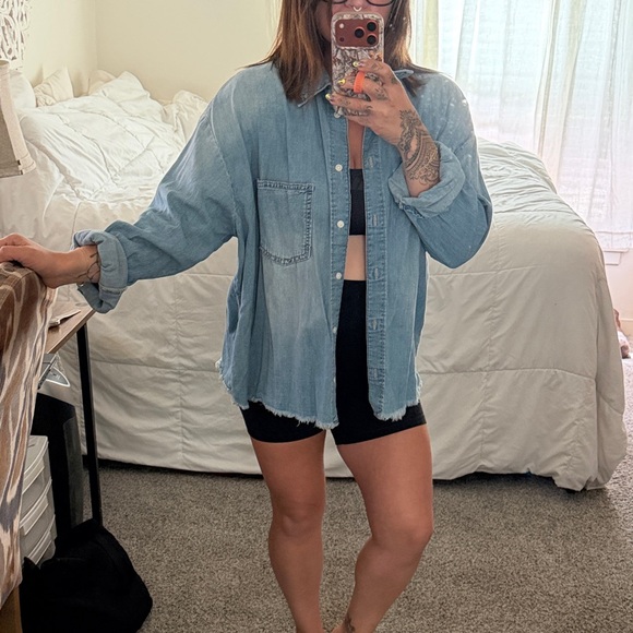 Zara Tops - Light Wash Denim Button-Up Shirt